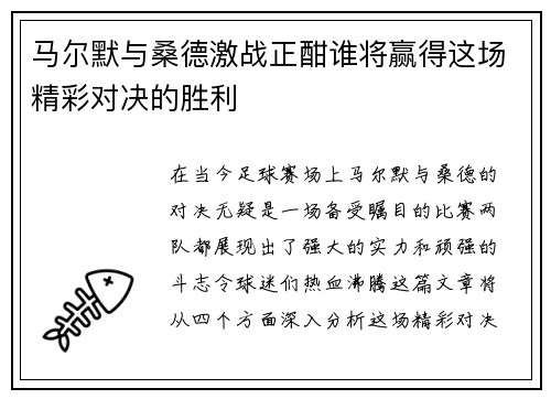 马尔默与桑德激战正酣谁将赢得这场精彩对决的胜利